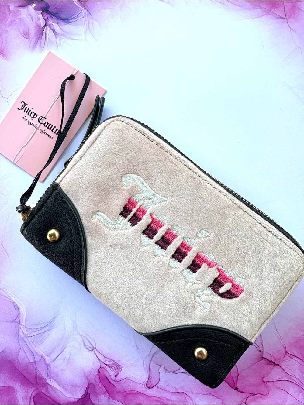 Juicy Couture Retro Vibe Dusty Blush & Chocolate Medium Double Zip Wallet NWT
